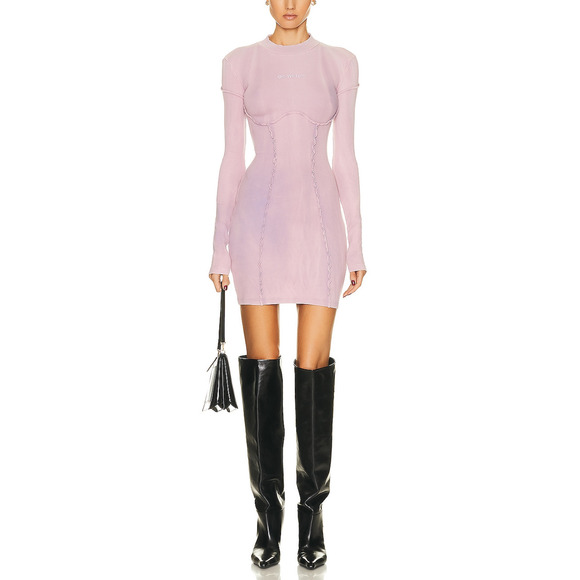 Off-White 'Laundry' Purple Rib Long Sleeve Dress Size 40